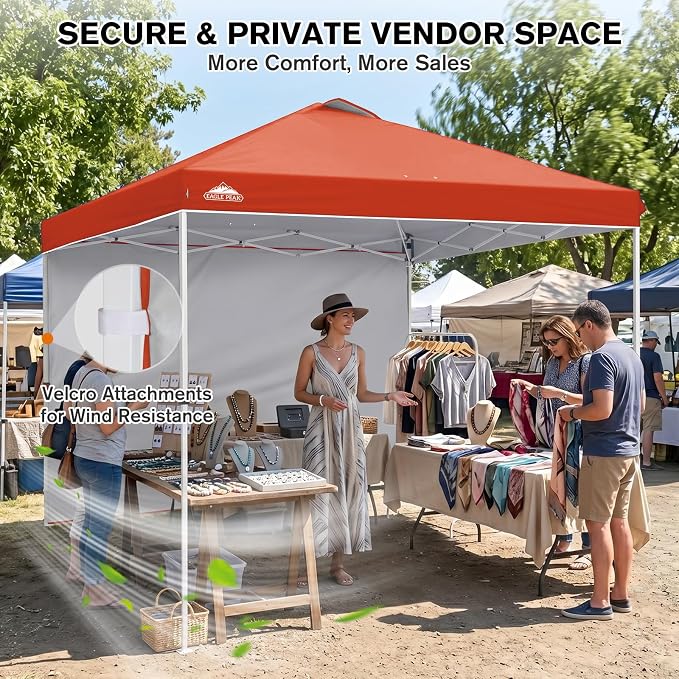 EAGLE PEAK Commercial Canopy 10x10 Pop Up Canopy Tent with 1 Sidewall, Easy Setup Heavy Duty Instant Event Shelter for Vendors & Markets, Outdoor Sun Shade, Brick Red