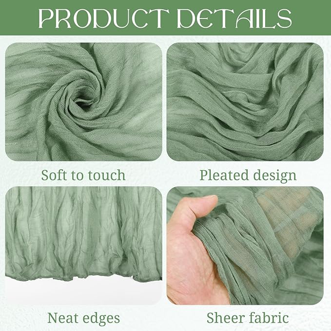 Pesonlook 8 Pack Boho Rustic Sage Green Cheesecloth Table Runner, 35x157 Inch, Textured Pattern, Wedding Party Bridal Shower Decoration