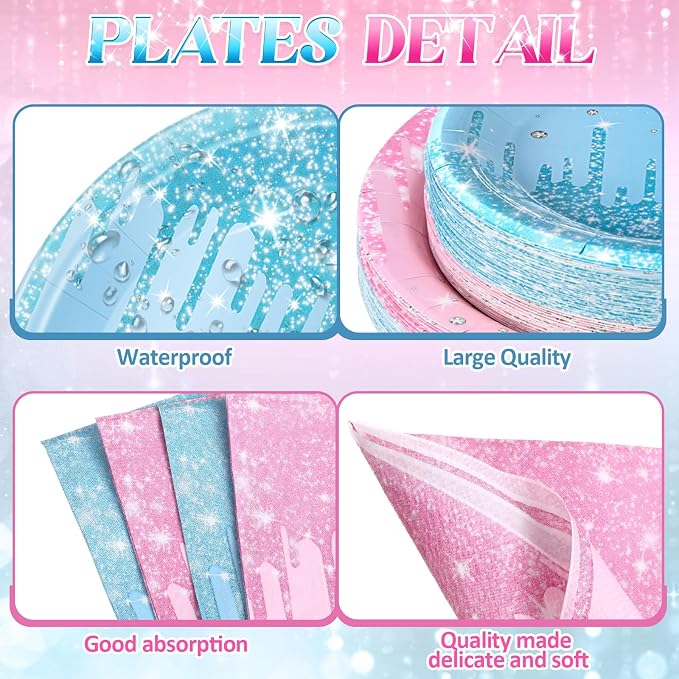Potchen 452 Pcs Party Supplies Serve 50 Guests, Paper Plates Napkins Cups Cutlery Plastic Tablecloth Dinnerware for Birthday Wedding Party Decoration(Pink and Blue, Gender Reveal)