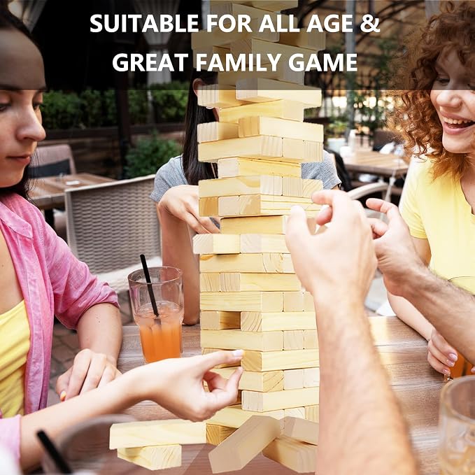 Megwoz Medium Tumble Tower Games for Kids and Adults 66 Blocks New Zealand Pine Wooden Blocks Stacking to 3.5FT Family Games for Indoors Outdoors Yard Games for Family