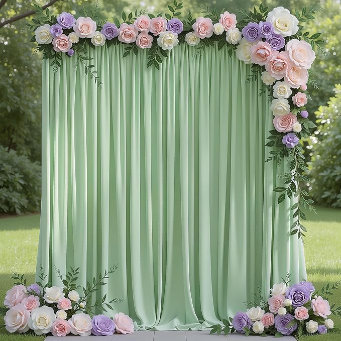 Wokceer Sage Green Backdrop Curtain for Wedding Parties 10x8FT Photo Polyester Backdrop Drapes for Wedding Photoshoot Baby Shower Birthday Party Curtains Photography Background 2 Panels 5x8FT