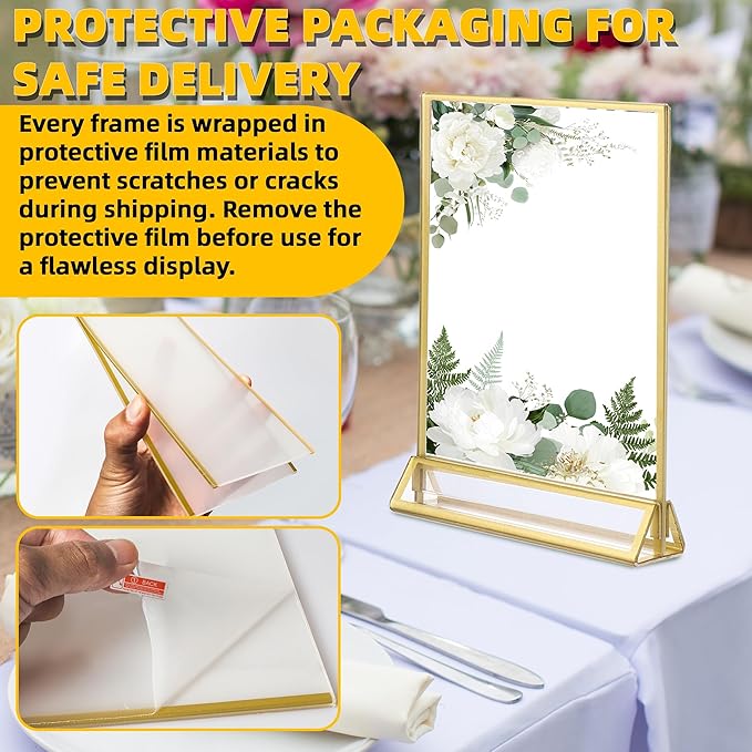 TonGass 24-Pack 4"x6" Gold Acrylic Picture Frames – 3mm Gold Border Wedding Table Number Holders, Clear Double-Sided Acrylic Sign Holders for Weddings, Banquets, Parties, Centerpieces