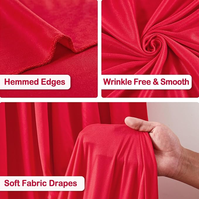 4 Panels Red Backdrop Curtains - Wrinkle Free Fabric Backdrop Curtain for Photoshoot, 10FT Wedding Party Photo Backdrop Drapes for Birthday Baby Shower Photography Stage Background Decorations