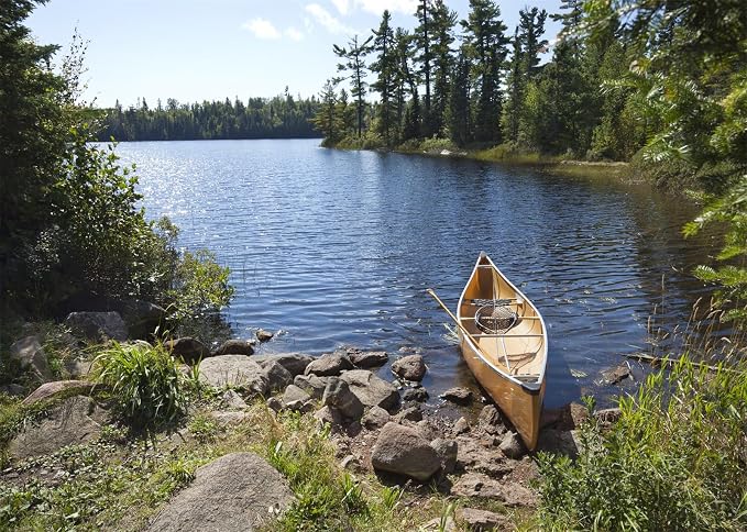 BELECO 12x10ft Fabric Forest Lake Fisherman's Canoe Backdrop for Photography Summer Green Trees River Fishing Background Fishing Theme Party Decorations Studio Booth Photo Props