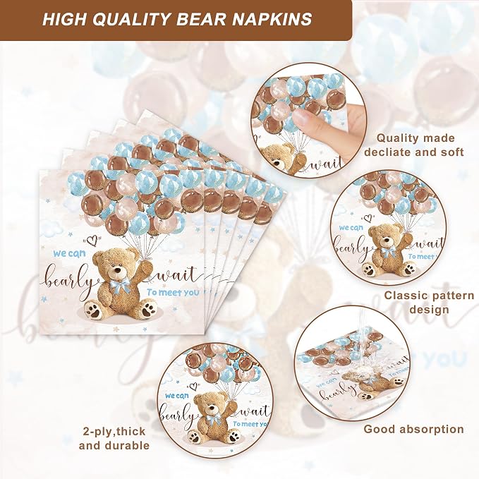 120PCS We Can Bearly Wait Party Supplies for Boys Girls Baby Shower Bear Themed Teddy Pregnancy Announcement Decorations Tableware Set Dessert Plates Napkins Cups Set for 20 Guests