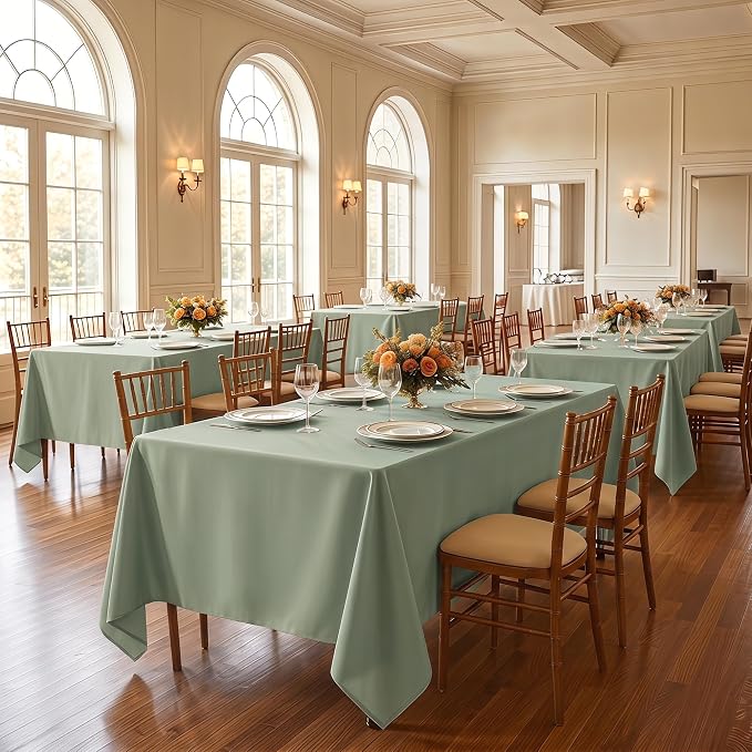 Fitable 6 Pack Sage Green Rectangle Table Clothes - 70 x 108 Inch - Wrinkle and Stain Resistant Fabric Tablecloths, Washable Polyester Table Covers for Wedding, Party, Banquet, Formal Events