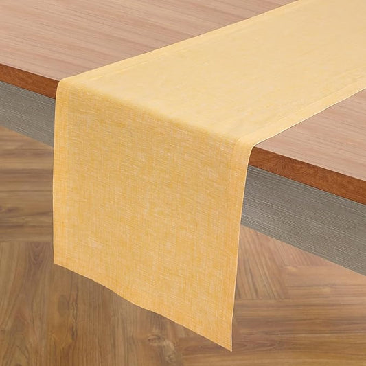 Solino Home Linen Table Runner 72 Inches Long - Athena, 100% Pure Linen Chambray Mustard Yellow Table Runner 14 x 72 Inch for Dining, Spring, Summer, Mothers Day
