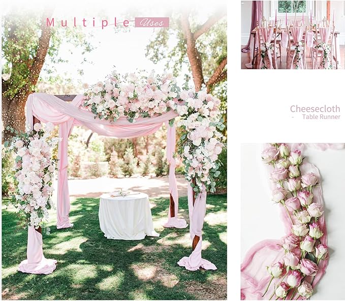 Showgeous 10 Pack Pink Cheesecloth Table Runner, 10FT Long Semi-Sheer Boho or Rustic Gauze Table Runner Wedding Table Decor for Wedding Arch Draping Bridal Shower Holiday Party