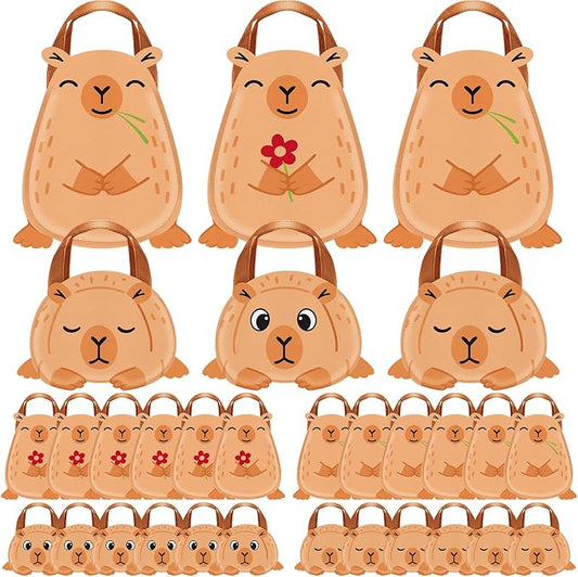 Locmeo 24 Pcs Capybara Party Favors Bags 10 Inch Capybara Birthday Gift Bags Bulk Nonwoven Reusable Tote Bag with Handle for Goodie Snack Treat Cute Capybaras Party Supplies Birthday Decoration