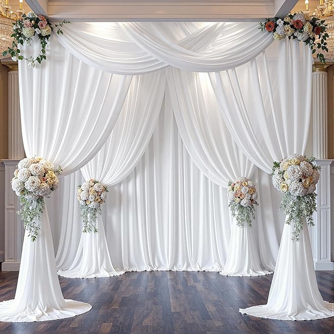 30ft x 10ft Cream White Backdrop Curtains, Wrinkle-Free Sheer Chiffon Fabric Photo Backdrop Drapes for Wedding Arch Party Ceremony Stage Photography Decorations