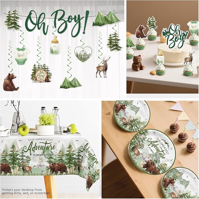 Xynic 144pcs Let The Adventure Begin Baby Shower Decorations Tableware Complete Party Set, Let The Adventure Begin Decorations, Serves 20 Guests, for Boy Baby Shower Party