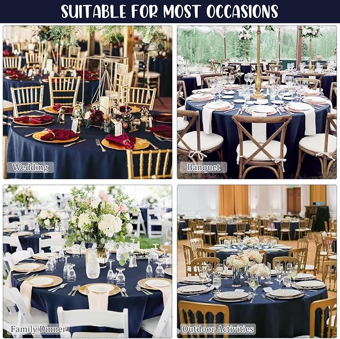 Fivenl 8 Pack Premium Round Tablecloth 108 Inch Round Table Covers Washable Polyester Fabric Round Table Clothes for Wedding Party Reception Banquet Buffet Restaurant (Navy Blue, 108 Inch)