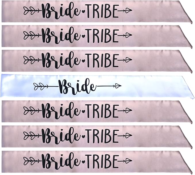 Bride Tribe 7pc or 10pc Satin Sash Set - Sophisticated & Fun Party Favors for Bachelorette Party, Bridal Shower & Wedding Party (Dusty Pink & Black, 7pc Set)