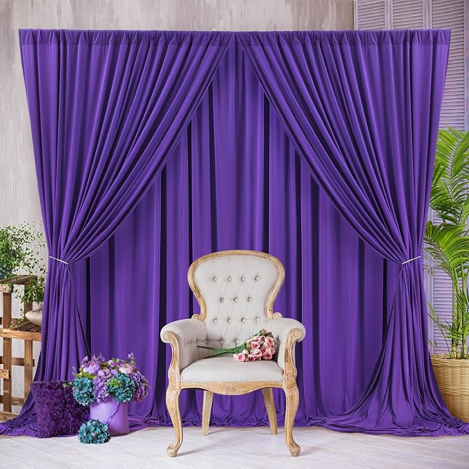 50ft x 10ft Wrinkle Free Purple Backdrop Curtains for Parties,Soft Silk Polyester Wedding Backdrop Drapes,10 Panels 5x10ft Photo Back Drop Curtain for Themed Birthday Party Photography Background