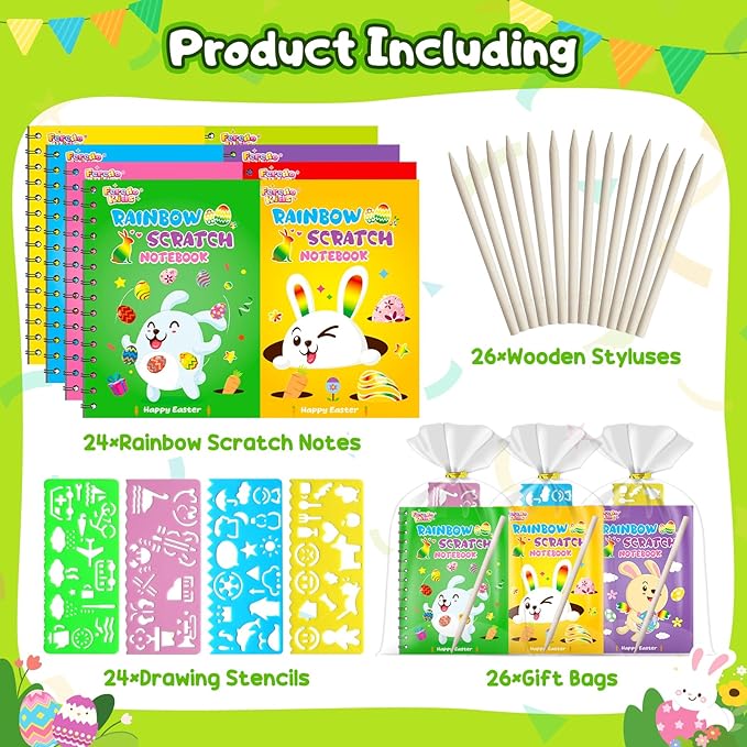 Party Favors for Kids: 24 Pack Easter Rainbow Scratch Art Notebook Classroom School Supplies Bulk for Girls Boys Goodie Bags Stuffers, Return Gifts for Birthday Party Gift Kid Crafts
