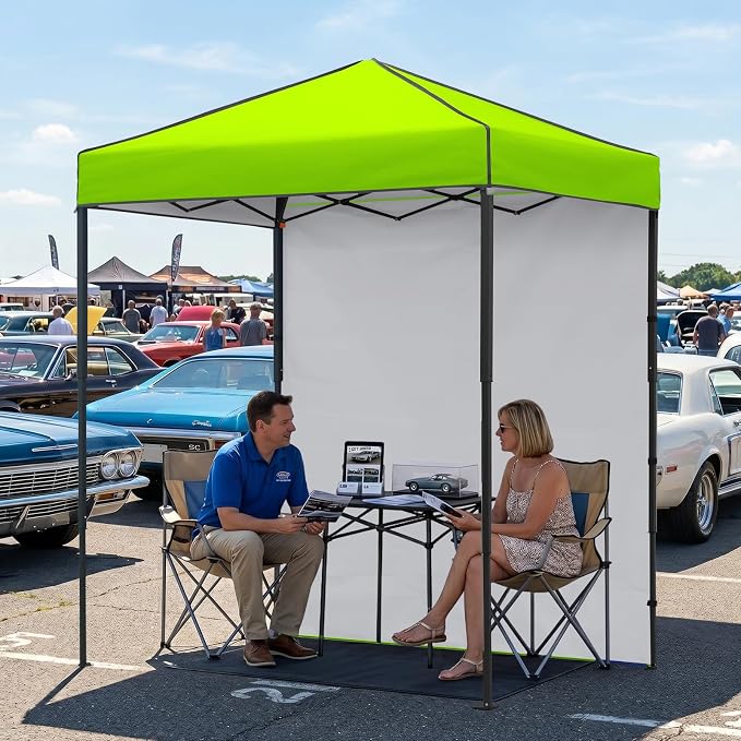 EAGLE PEAK 6x4 Instant Pop Up Canopy Tent with 1 Side Wall Panel, Straight Leg Sun Shelter, Portable Canopy with Carry Bag for Camping, Beach & Sports, Neon Green