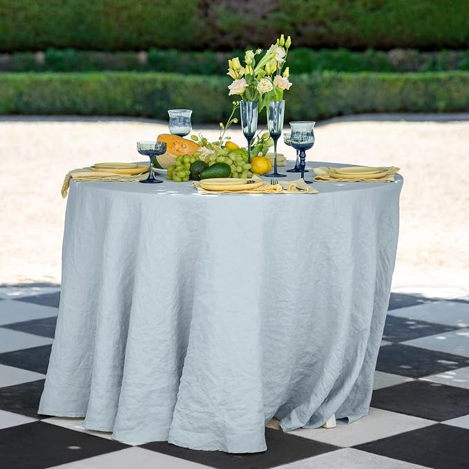 Linen World Blue Linen Tablecloth - 100% French Linen Round Tablecloth 70" Inch,Washable Natural Tablecloth for Dining,Outdoor,Weddings and Restaurants,Decorative Thanksgiving Christmas - Mist Blue
