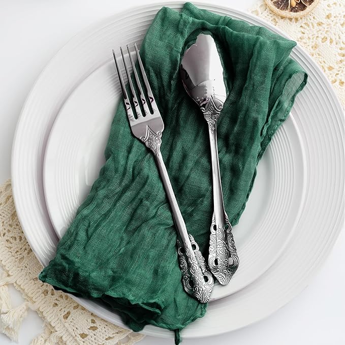 60 Pack Emerald Green Cheesecloth Napkins Washable 21x21 Inches Emerald Green Cloth Napkins for Wedding Set of 60 Dinner Table Napkins Bridal Baby Shower Rustic Boho Cotton Gauze Party Table Decor