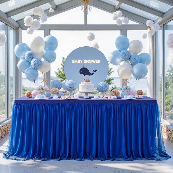 Royal Blue Table Cloths for Parties Tulle Table Skirts Rectangle Tables 8ft Fitted Spandex Table Covers Stretch Elastic Banquet Wedding Baby Shower Birthday Party Table Cloths 8 Foot Rectangle