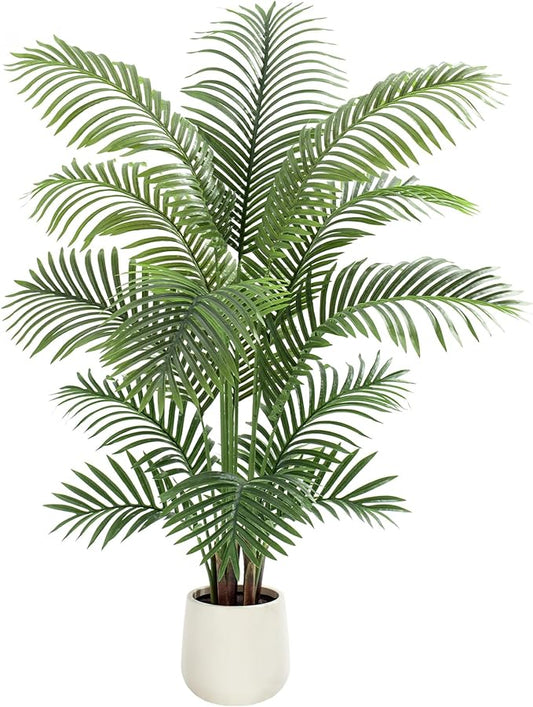 5ft Artificial Palm Tree Tall Faux Palm Tree Indoor Large Fake Plants with 15 Trunks Artificial Plants with White Pot Lifelike Leaves for Home Office Decor Living Rooms Bedrooms