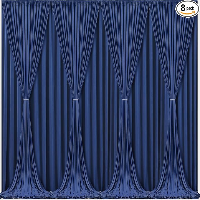 Navy Blue Backdrop Curtains - Wrinkle-Free Polyester Photography Drapes for Wedding, Baby Shower, Birthday, Graduation Party Decorations - 32 X 10FT