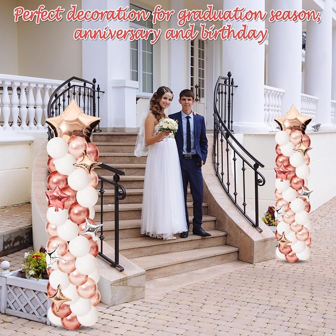 Gejoy 110 Pcs Champagne Rose Gold Balloons Column Stand Kit Adjustable Tower Stand from 1.4 to 6.6 ft with Bases for Back to School Wedding Birthday Baby Shower Party