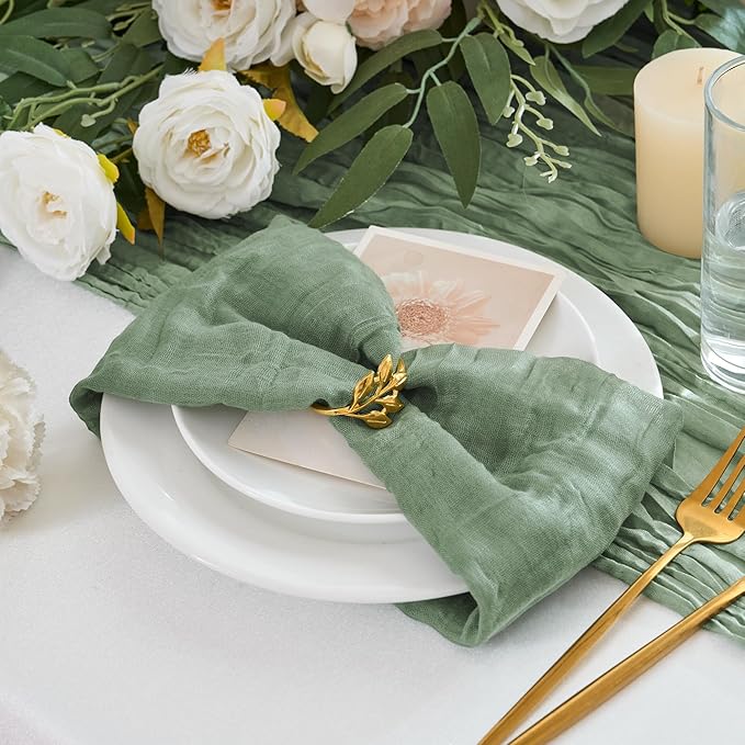 24 Pack Cheesecloth Napkins 20"x20" Sage Green Boho Gauze Cheese Cloth Napkins Bulk Rustic Dinner Table Decor for Wedding Bridal Baby Shower Party