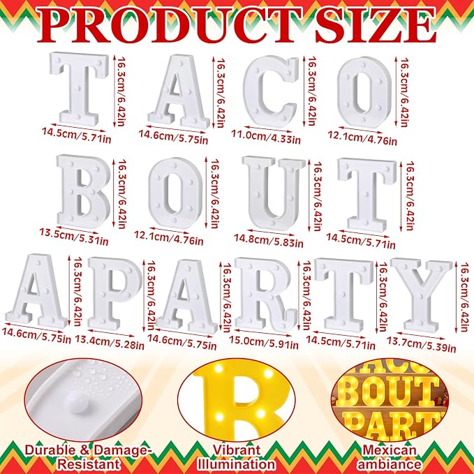 Honoson 14 Pcs Mexican Party Decorations Taco Bout a Party LED Light up Signs Fiesta Cinco De Mayo Table Centerpiece for Taco Twosday, Bachelorette Home Bar Mexican Themed Events