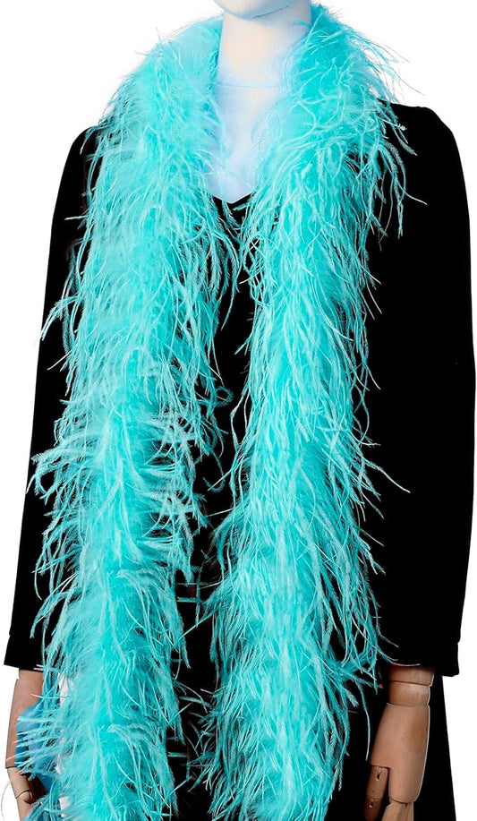 Soarer Turquoise Ostrich Feather Boa - 2Yards 1Ply Long Boas for Halloween Party,DIY Craft Sewing,Concert(Light Turquoise)