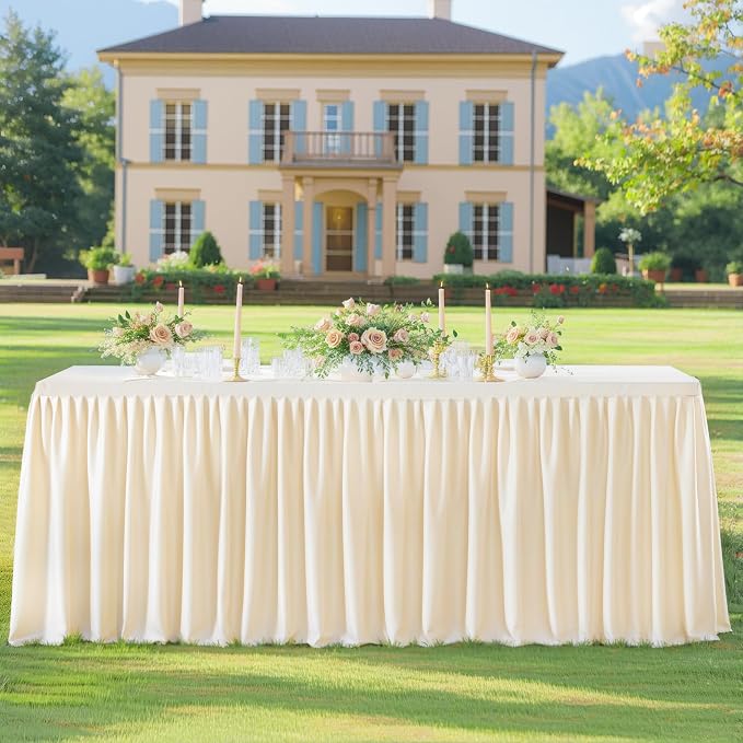 Wish Care 4 Pack Light Champagne Rectangle Table Clothes for 8 Foot Tables, Polyester Fitted Tablecloths 8ft Stretch Table Cover for Wedding, Birthday, Parties, Trade Show, Craft Show