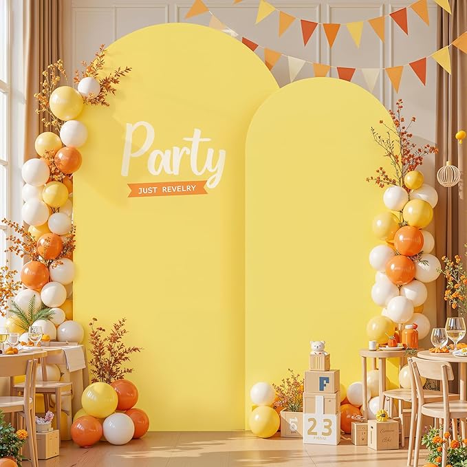 Yellow Arch Cover Set of 2-7.2 and 6FT Yellow Arch Backdrop Cover Spandex Fitted Birthday Party Arch Stand Covers Stretchy Backdrop for Baby Shower Bridal Shower Ceremony Wedding Photo Background