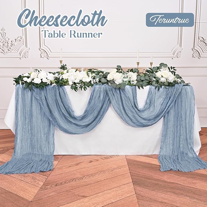 20 Pack Dusty Blue Table Runner 10FT Long Cheesecloth Table Runner Cheese Cloth Gauze for Wedding Party Birthday Decoration-Dusty Blue