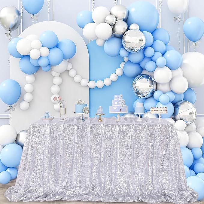 QueenDream Silver Sequin Tablecloth 90x90 Inch Gillter Table Cloth for Birthday Wedding Home Party Decorations