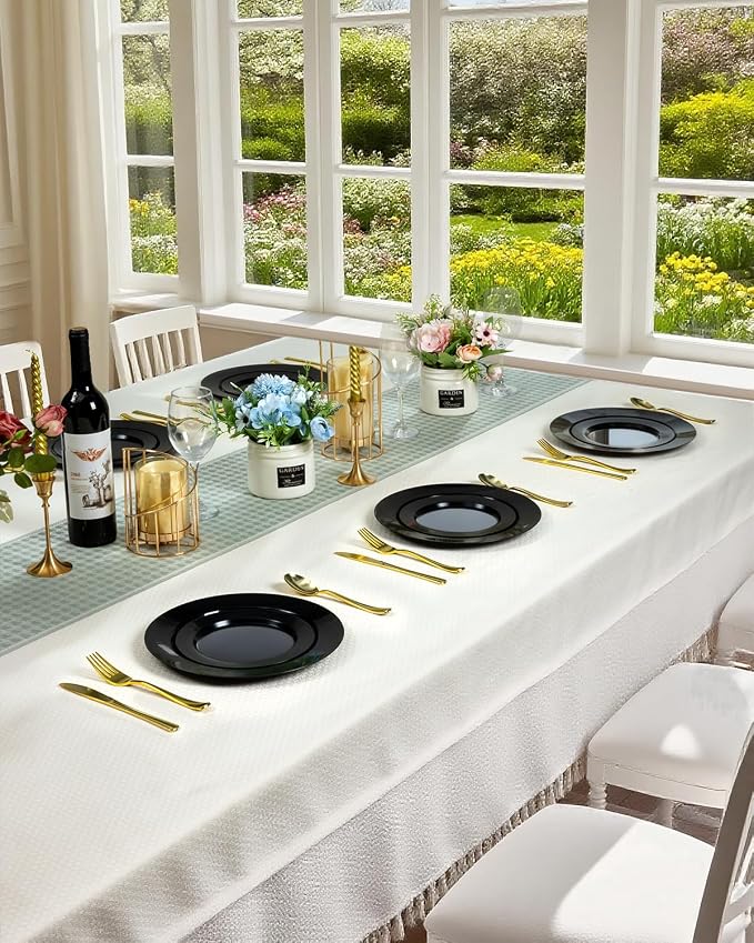 BESTVIP 200PCS Black Plastic Plates, Disposable Party Plates with 100 Dinner Plates and 100 Dessert Plates, Plastic Plates for Party, Wedding, Birthday