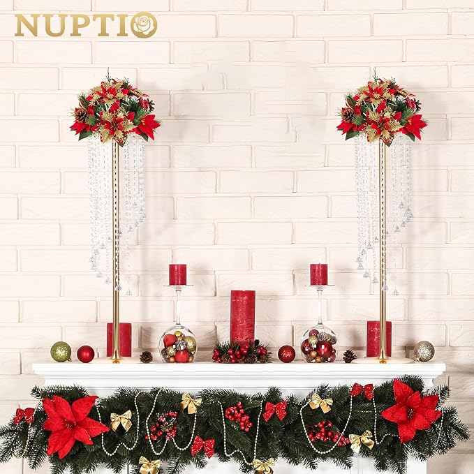 Nuptio Wedding Centerpieces Gold Vases: 2 Pcs 35.4in Tall Crystal Flower Vase Metal Flowers Stand for Party Tables Decorations - Elegant Bulk Weddings Decoration Table Chandelier Centerpiece Stands