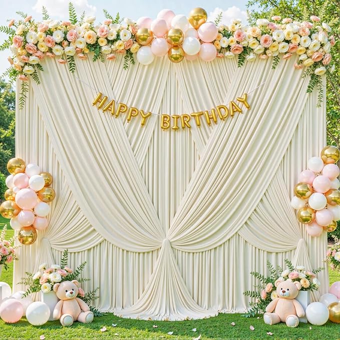 10x10 Beige Backdrop Curtain for Wedding Parties Wrinkle Free Beige Photo Curtains Backdrop Drapes Fabric Decoration for Baby Shower Photoshoot 5ft x 10ft,2 Panels