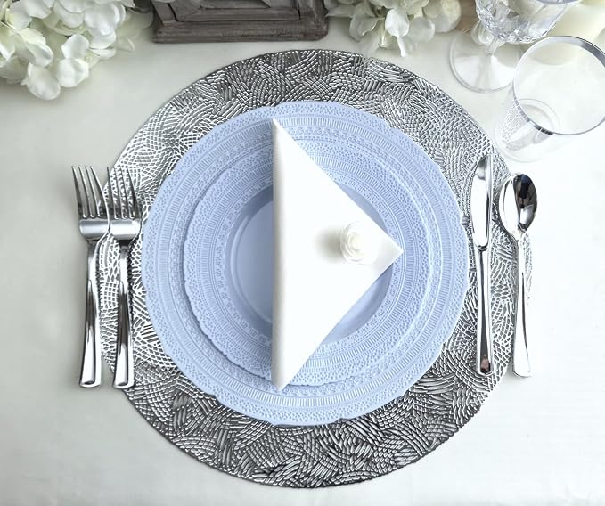 OCCASIONS 25 Guests Heavy Duty Disposable Plastic Plates Set – 25 Dinner Plates (11") & 25 Salad/Dessert Plates (8.25") – Fancy Party Plates for Weddings, Events, Baby Shower – Chateau Collection Blue