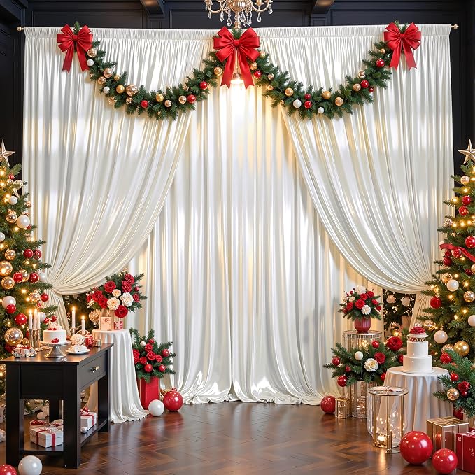 10x10 ft Ivory Glitter Backdrop Curtain for Parties, Wrinkle Free Glitter Photo Backdrop Drapes 2 Panels 5x10FT Shimmer Back Drop Cloth for Wedding Birthday Christmas Photography Background Decor