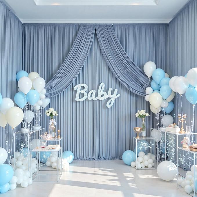 50 ft x 12 ft Wrinkle Free Dusty Blue Backdrop Curtain for Parties, 10 Panels 12ft Polyester Dusty Blue Photo Backdrop Drapes for Graduation Birthday Wedding Party Stage Curtains