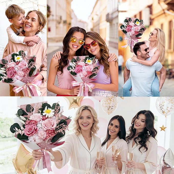 Forever Flower Gifts for Her: Romantic Flowers for Graduation-Daughter Girlfriend Wife Mom Grandma-Preserved Rose Bouquets-Flowers for Delivery Prime on Birthday Anniversary Valentines (pink)