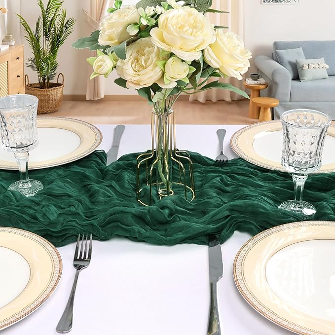 6 Pack 10FT Emerald Green Cheesecloth Table Runner 120 Inch Long Gauze Rustic Boho Spring Cheese Cloth Table Runner Sheer Fabric Decorations for Holiday Party Wedding Banquet Bridal Baby Shower Décor