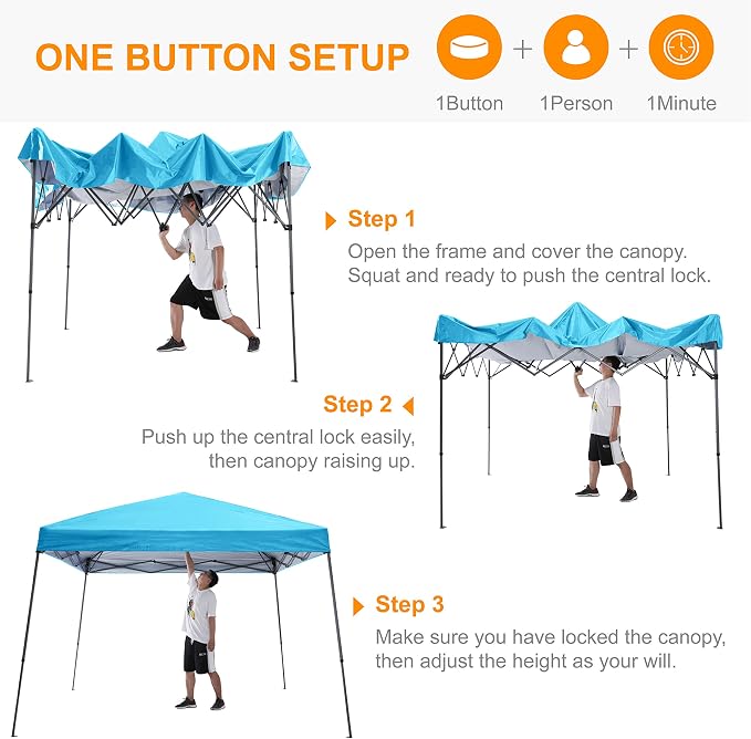 ABCCANOPY Slant Leg Pop Up Canopy Tent,Outdoor Portable Canopy Tent with Backpack Bag for Beach, 10 x 10 ft Base / 8 x 8 ft Top, Sky Blue