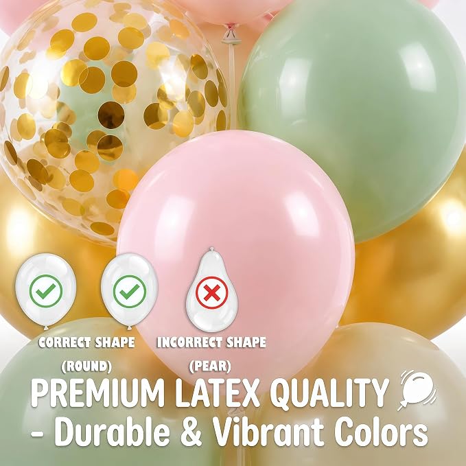 Hiins Balloon Column Kit Set of 2 With Balloons Included - with Base, and Pole,Balloon Tower Backdrop Decoration for Wedding, Baby Shower, Birthday Party, or Bachelorette Parties (Sage Green Gold)