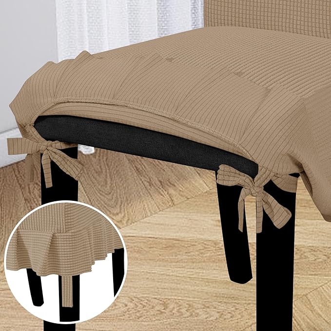 Easy-Going Dining Chair Covers Stretch Parsons Chair Slipcover with Skirt Chair Covers for Dining Room Restaurant Banquet (2 PCS, Khaki)