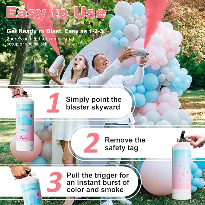 Giant Gender Reveal Fire Extinguisher: 2 Packs Pink Gender Reveal Ideas Only for Baby Girl with 100% Biodegragable for Gender Reveal Decorations - 20+ Feet (Pink)