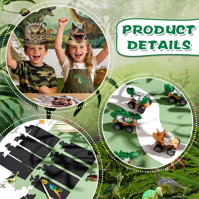 Vanblue 134 Pcs Dinosaur Party Favors Set Gift Prehistoric Dinosaur Birthday Decorations Classroom School Reward for Kids Prizes Forest Realistic Dino Headbands Goodie Bag Stuffers