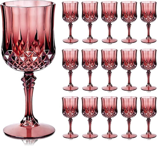 Ciaell 24PCS Burgundy Plastic Wine Glasses - 7 Oz Plastic Goblets for Party - Burgundy Vintage Drinking Glasses - Disposable Water Goblets Set for Wedding, Bar, Wine, Beer, Juice