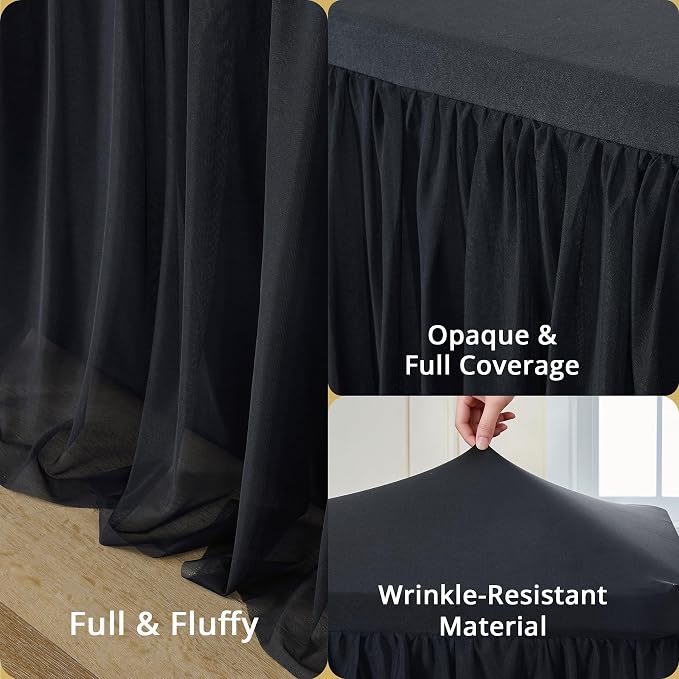 4-Pack Black Tulle Tablecloth for 8 Ft Rectangle Tables – Elastic Spandex Table Cover with Tutu Skirt, Wrinkle Free for Wedding, Birthday Party, Banquet Buffet, Craft fairs