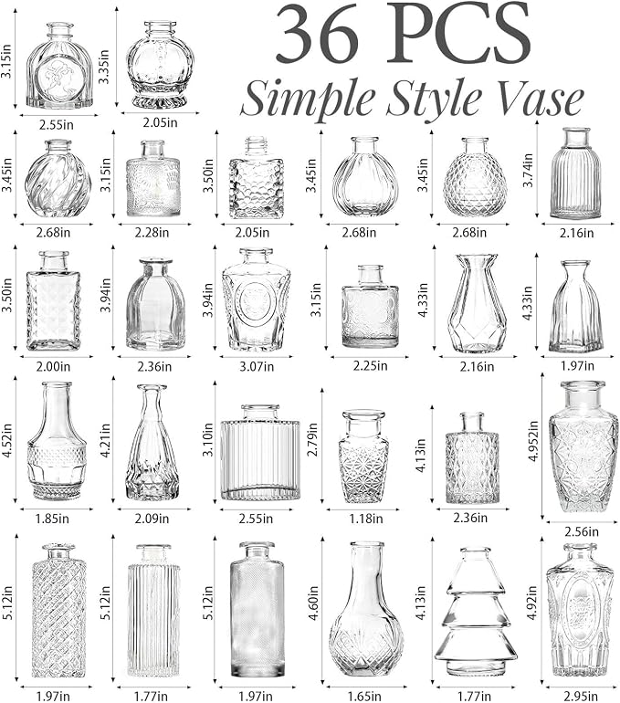Mini Bud Vases As Wedding Centerpieces for Tables,Clear Bud Vases for Flowers,Small Flower Vases Suitable for Birthday Party,Anniversary,Wedding Reception,Baby Shower (Clear, 36PCS)