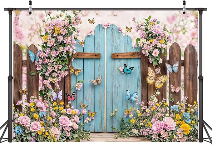 9x6ft Butterfly Floral Backdrop for Photography Spring Butterfly Flowers Girls Birthday Party Decorations Background Wedding Baby Shower Party Cake Table Decor Photo Booth Props
